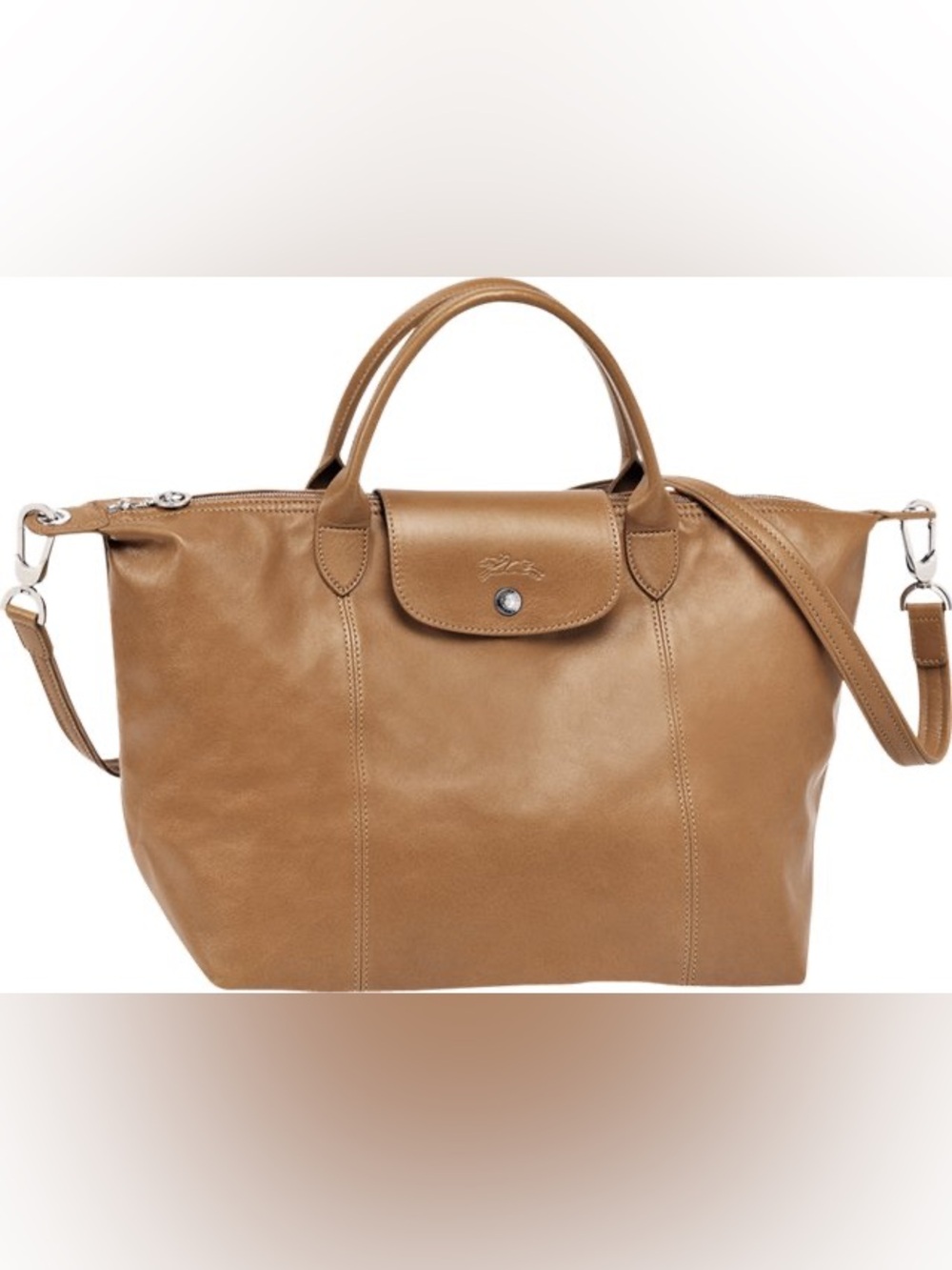 Longchamp Le Cuir Tan Leather Convertible Tote with Shoulder Strap